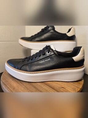 Mens Cole Haan Grand Pro Topspin Black Leather Casual Sneakers Size 7 Womens 8.5